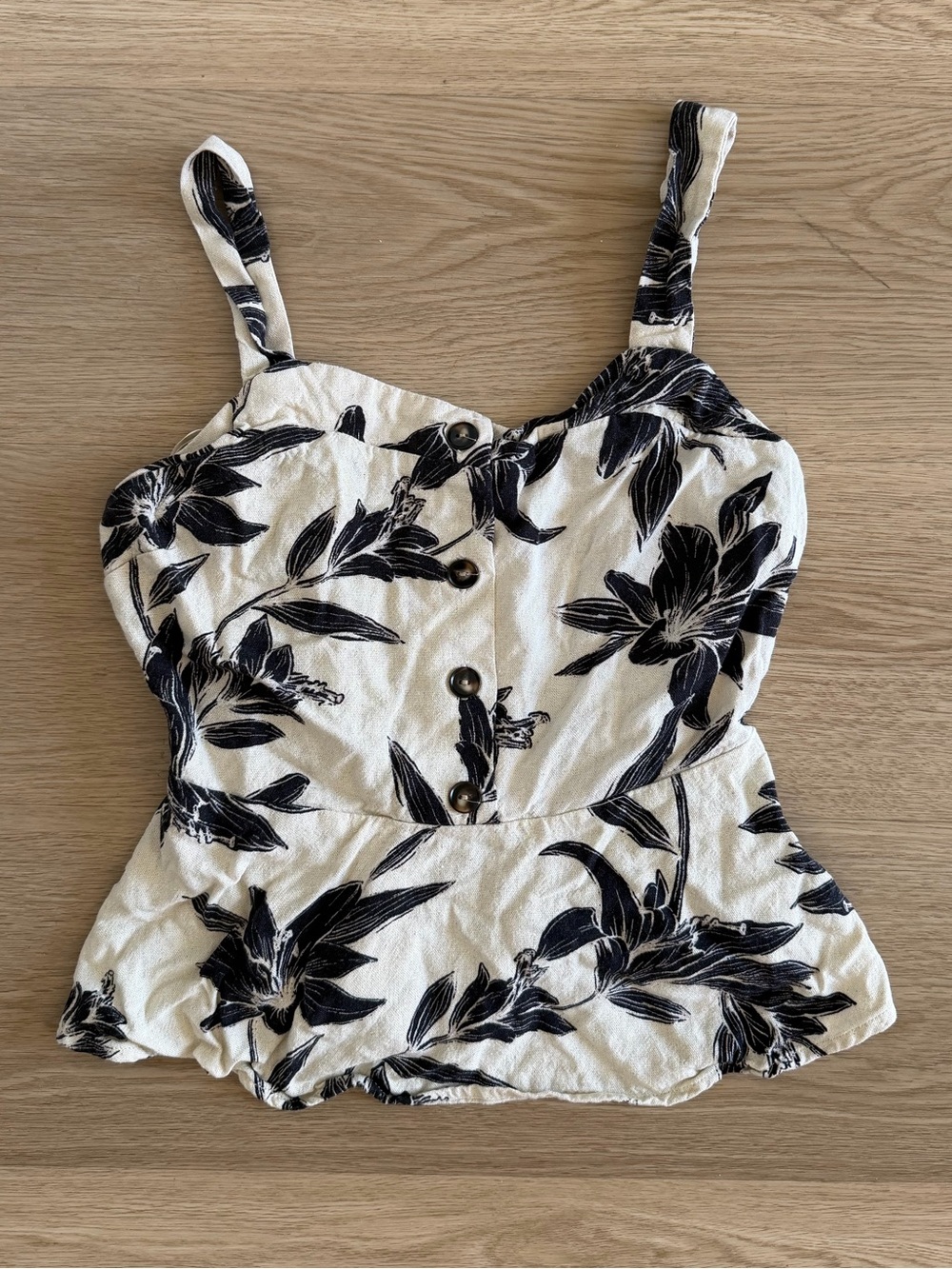 Monteau Cream and Black Floral Print Tank Top
